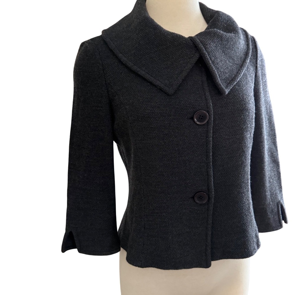 St. John Knit Blazer Jacket Womens 10 Charcoal Gray Black Portrait Collar LUXE - Picture 2 of 12